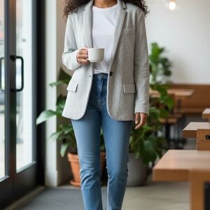 Zara Woman Knit Gray Blazer - Classic Jacket Soft Casual Open Front Size M
